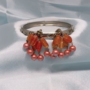 Vintage Clip-on Earrings Orange /Yellow Celluloid/ Acrylic Beads